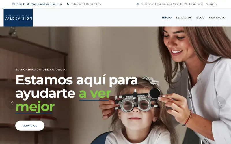 Portada de la web de Óptica y Audiología Valdevisión